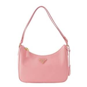 Prada Triangle Logo Saffiano Leather One Shoulder Hobo Bag Pink